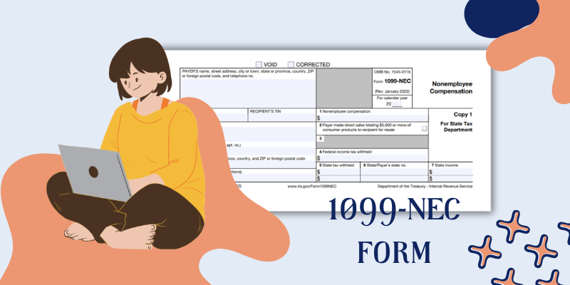 The copy of the 1099-NEC tax form and the image of the woman